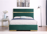 CARTIER GOLD TRIM BED IN GREEN VELVET WITH GOLD LEGS