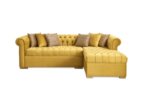 FLOOR MODEL* AUDREY MUSTARD VELVET RAF CHAISE SECTIONAL