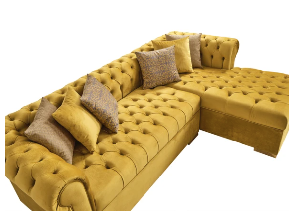 FLOOR MODEL* AUDREY MUSTARD VELVET RAF CHAISE SECTIONAL
