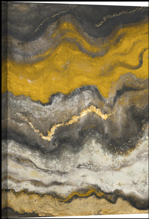 GRAY AND YELLOW ABSTRACT MIXED MEDIA CANVAS