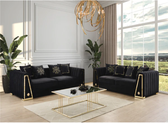 SHEILA BLACK VELVET SOFA & LOVESEAT