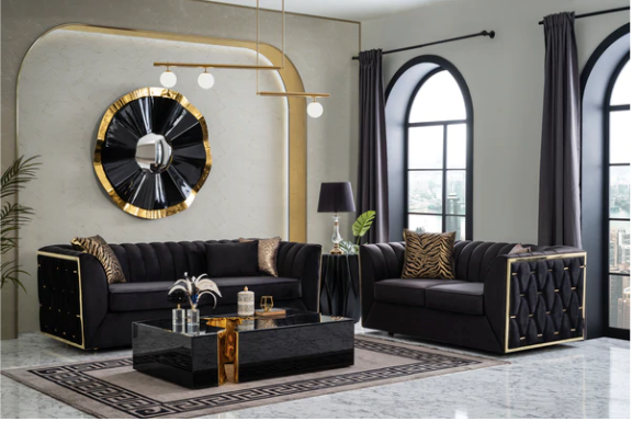 DREAM BLACK VELVET SOFA & LOVESEAT