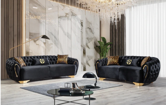 VICTORIA BLACK VELVET SOFA & LOVESEAT