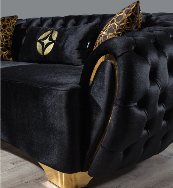 VICTORIA BLACK VELVET SOFA & LOVESEAT