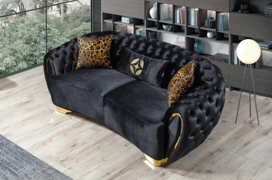 VICTORIA BLACK VELVET SOFA & LOVESEAT