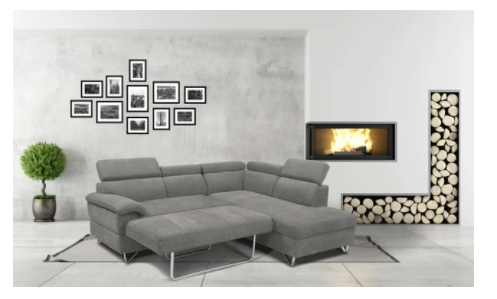 JUSTIN GRAY FABRIC SECTIONAL WITH PULL OUT BED