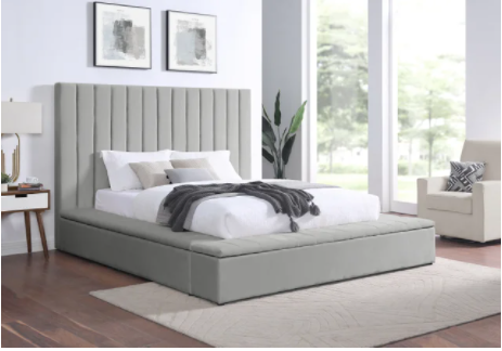 FRANCE GRAY VELVET STORAGE PLATFORM BED