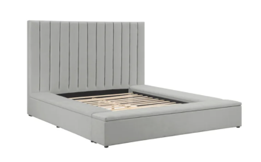 FRANCE GRAY VELVET STORAGE PLATFORM BED