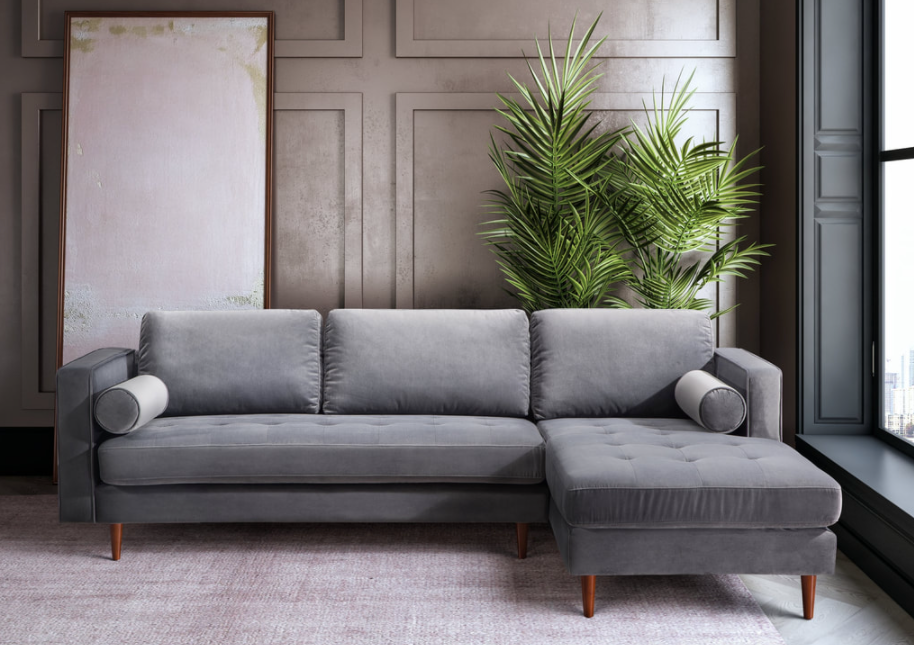 ROXY GREY VELVET SECTIONAL