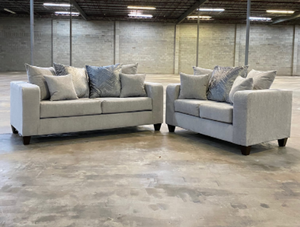 DOVE GRAY CHENILLE FABRIC SOFA & LOVESEAT