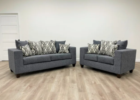 STEEL GRAY CHENILLE FABRIC SOFA & LOVESEAT