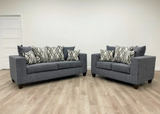 STEEL GRAY CHENILLE FABRIC SOFA & LOVESEAT