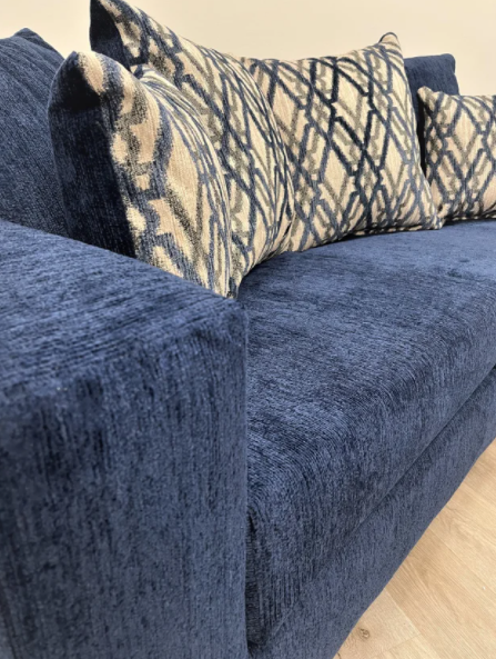 BLUE CHENILLE FABRIC SOFA & LOVESEAT