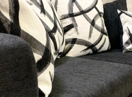 BLACK CHENILLE FABRIC SOFA & LOVESEAT