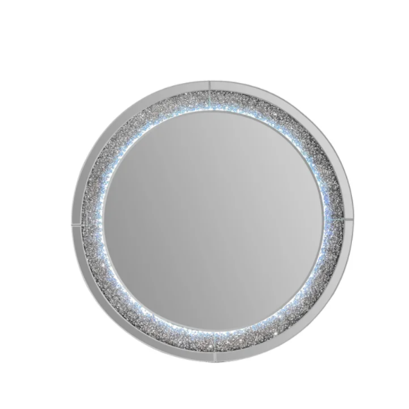 ROUND CRUSHED GLASS BEZEL LED MIRROR