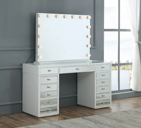 HOLLYWOOD VANITY W/ MIRRORED DRAWERS