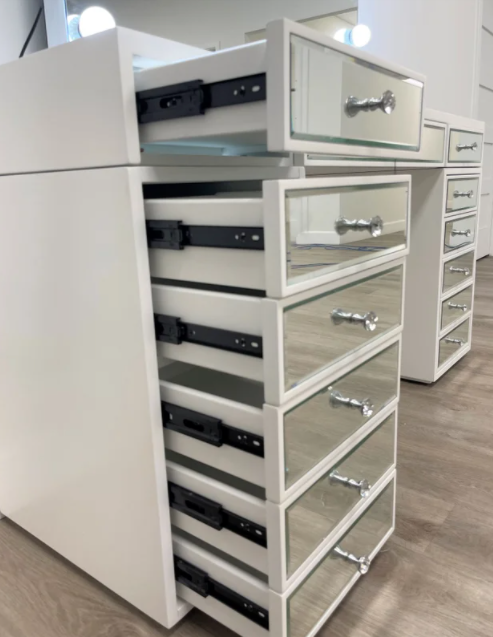 HOLLYWOOD VANITY W/ MIRRORED DRAWERS