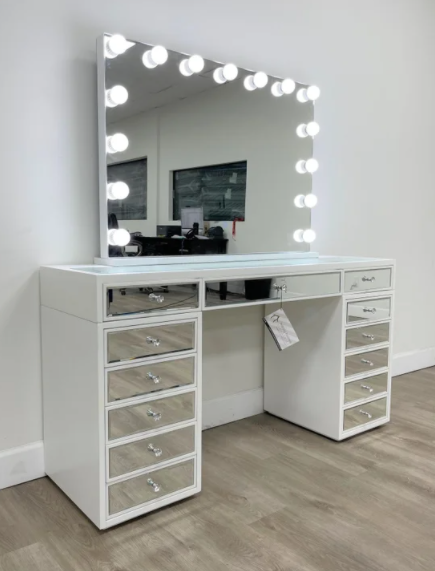 HOLLYWOOD VANITY W/ MIRRORED DRAWERS