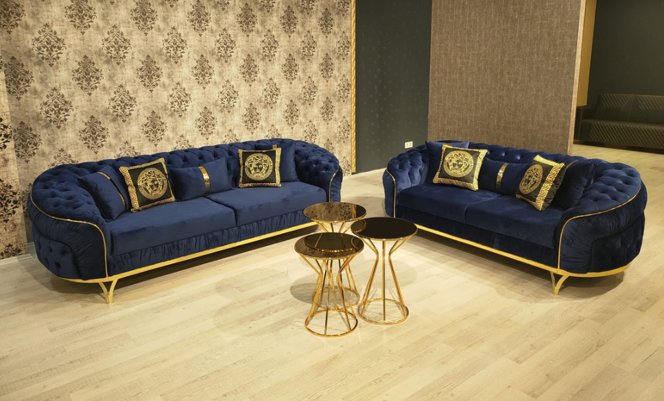 ALLITA BLUE TUFTED VELVET SOFA & LOVESEAT SET