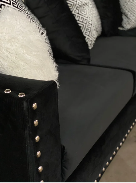 BLACK VELVET SOFA AND LOVESEAT WITH NAILHEADS