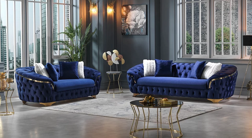 Azra Blue Sofa Loveseat On Demand Furniture Mattress