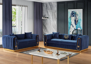 ROYAL NAVY BLUE VELVET SOFA LOVESEAT