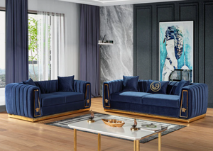 ROYAL NAVY BLUE VELVET SOFA & LOVESEAT