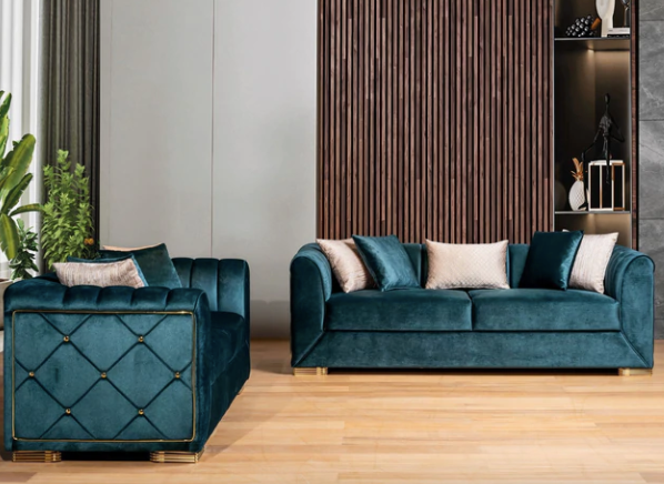 SELENA PINE GREEN VELVET SOFA LOVESEAT