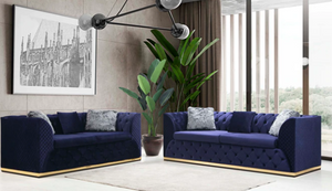 VERANDA NAVY BLUE VELVET  SOFA & LOVESEAT SET