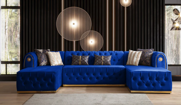 LUNA NAVY BLUE VELVET U DOUBLE CHAISE SECTIONAL On Demand