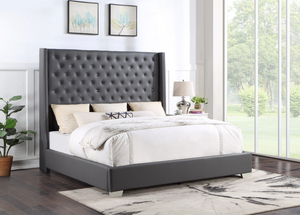 DIAMOND SKYE 6FT TALL BED IN GREY FAUX LEATHER