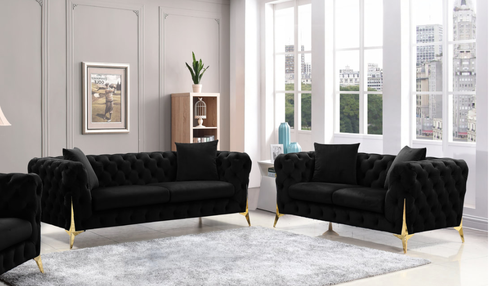 STAR BLACK VELVET SOFA & LOVESEAT