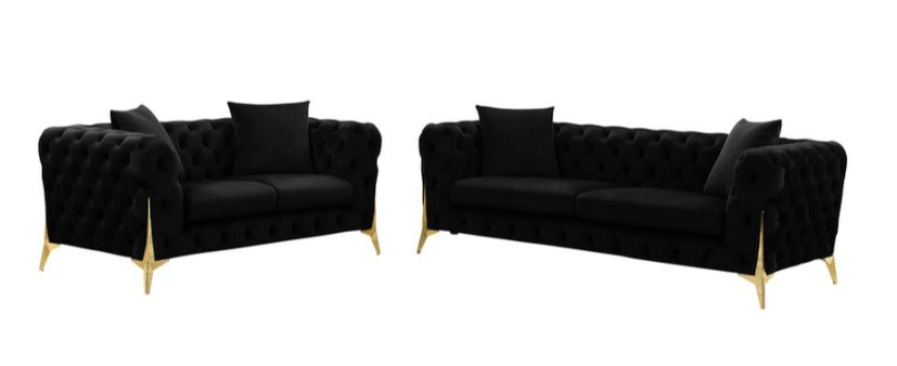 STAR BLACK VELVET SOFA & LOVESEAT