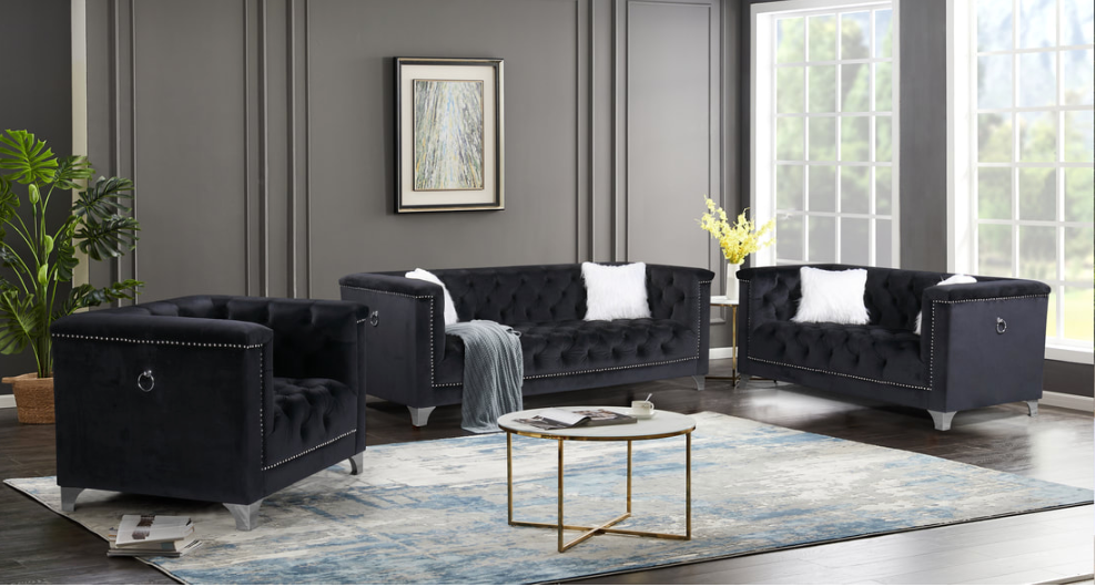 PRINCE BLACK VELVET SOFA & LOVESEAT