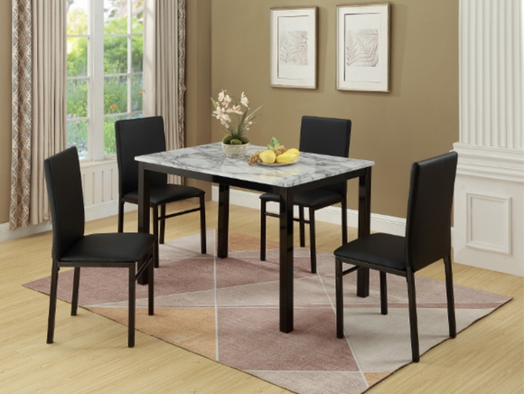 AIDEN WHITE FAUX MARBLE 5 PC DINING SET