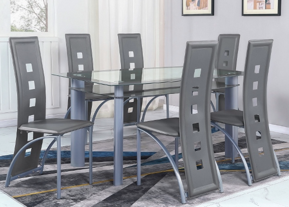 ECHO GRAY LEATHER 5 PC GLASS DINING SET