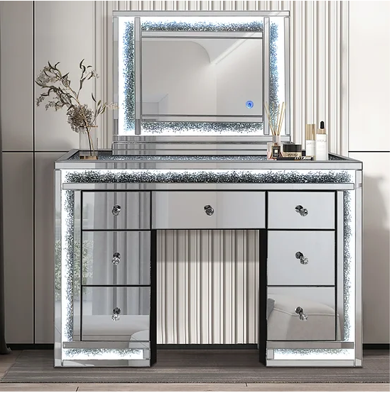 AMORE MIRRORED LED VANITY W/ LED MIRROR | On Demand Furniture & Mattress AMORE MIRRORED LED VANITY W/ LED MIRROR | On Demand Furniture & Mattress