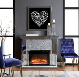 CAMILA MIRRORED FIREPLACE W/ LED LIGHTS AND BLUETOOTH SPEAKER