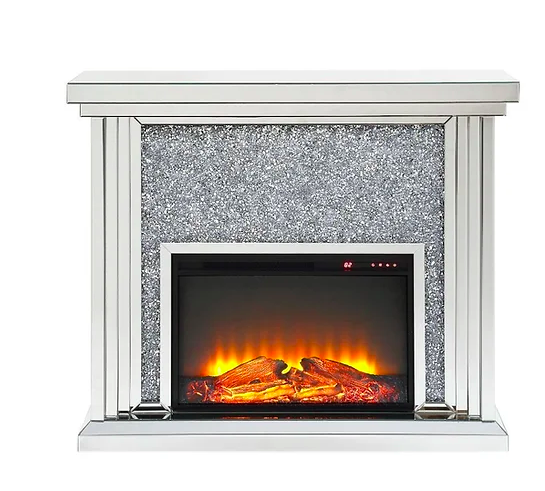 CAMILA MIRRORED FIREPLACE W/ LED LIGHTS AND BLUETOOTH SPEAKER