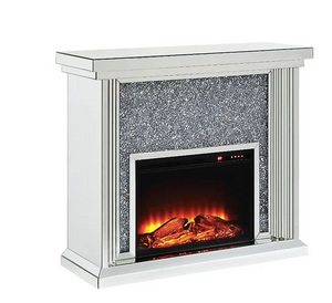 CAMILA MIRRORED FIREPLACE W/ LED LIGHTS AND BLUETOOTH SPEAKER