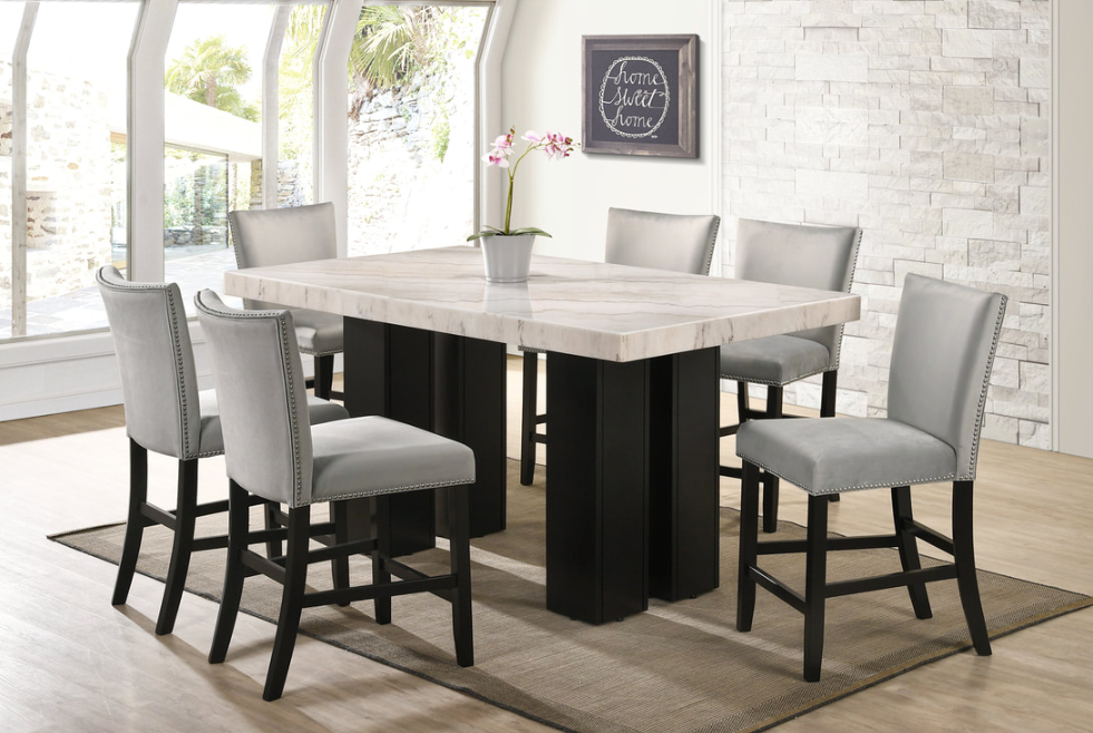 FINLEY GRAY VELVET 7PC COUNTER HEIGHT TABLE DINING SET
