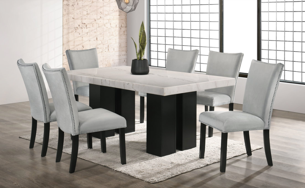 FINLAND GRAY VELVET 7PC DINING HEIGHT TABLE DINING SET