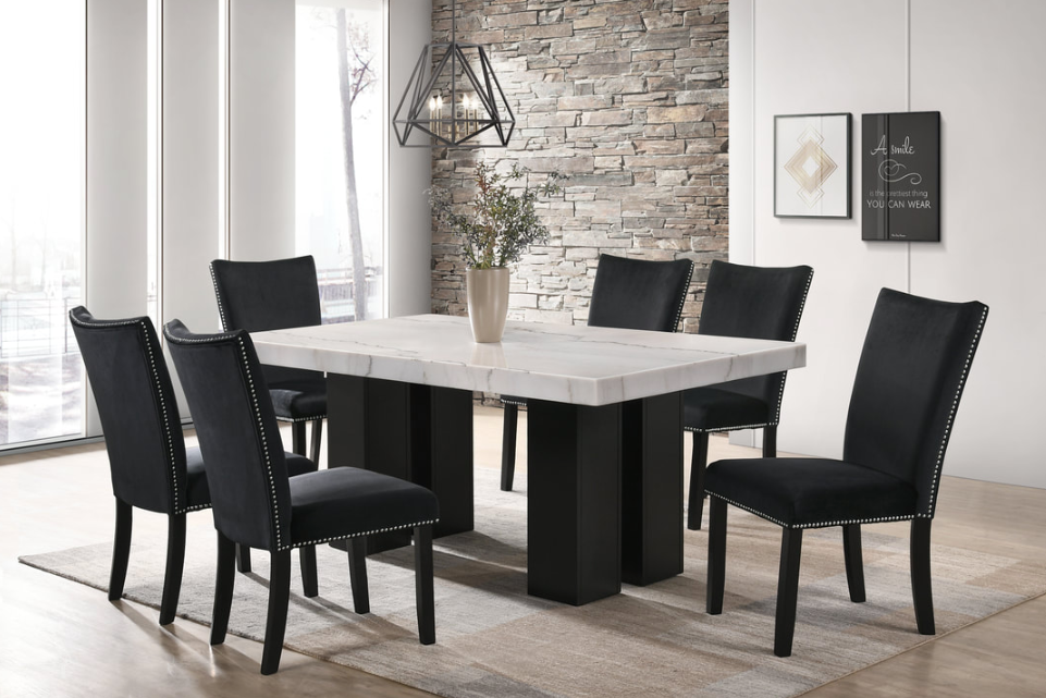 FINLAND BLACK VELVET 7PC DINING HEIGHT TABLE DINING SET