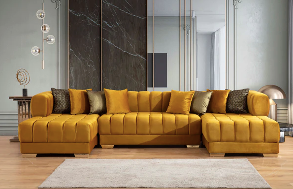 ARIANA MUSTARD YELLOW VELVET DOUBLE CHAISE SECTIONAL
