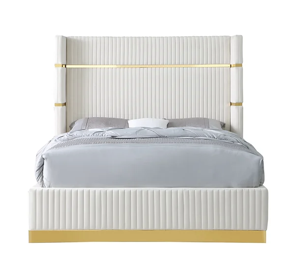 ASPEN TUFTED BED IN CREAM VELVET WITH GOLD ACCENTS