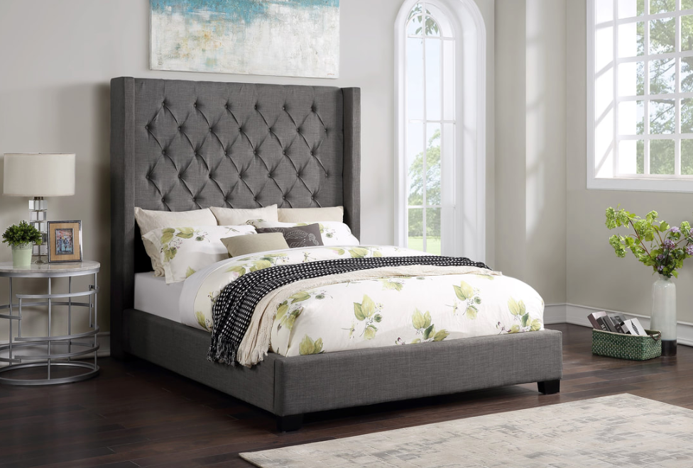 DIAMOND SKYE 6FT TALL BED IN DARK GREY LINEN