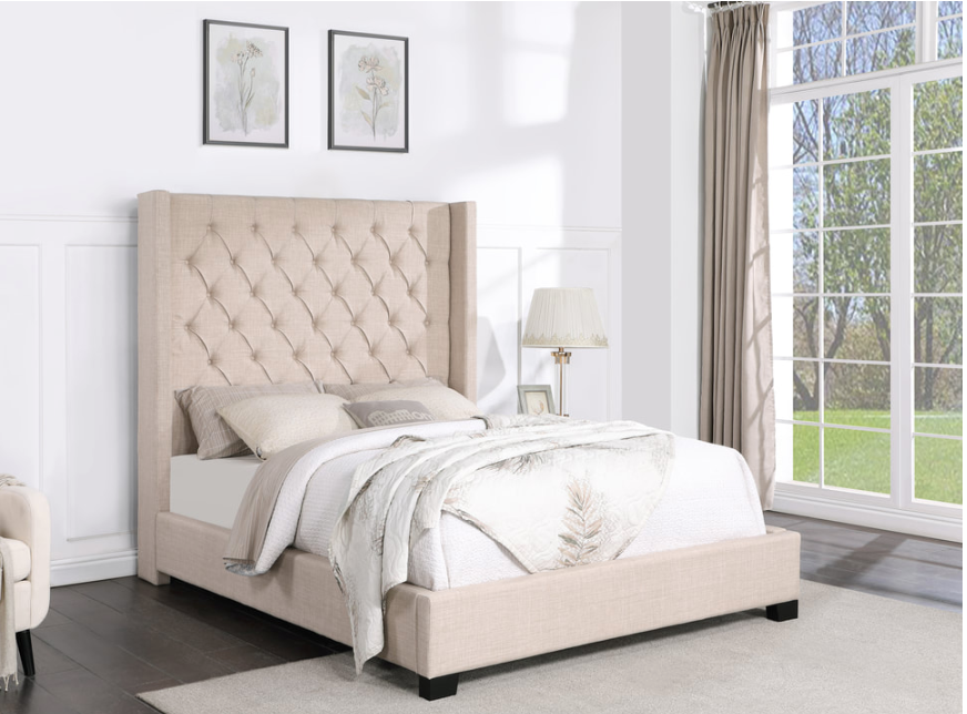 DIAMOND SKYE 6FT TALL BED IN BEIGE LINEN