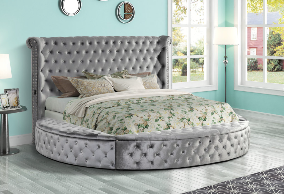 PENTHOUSE ROUND PLATFORM BED IN GRAY