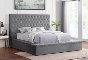 PARIS GRAY VELVET STORAGE PLATFORM BED