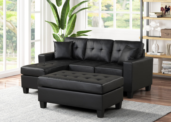 Black leather sectional with cheap ottoman